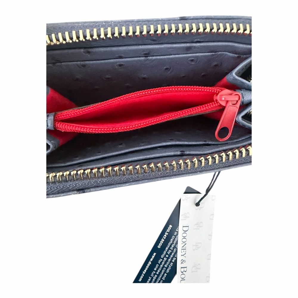 Dooney & Bourke Ostrich Large Zip Around Credit Card Case Wallet in Steel Blue - Picture 6 of 7